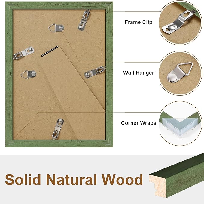 Vittanly 5x7 Picture Frame, Solid Wood Frame with Plexiglass, Includes 4x6 Mat, Wall Hanging or Tabletop for Home Decor, Rustic Green, 1 Pack