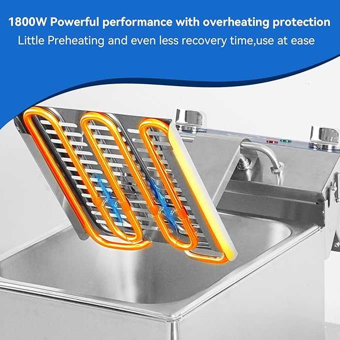 8.5Qt Electric Fryer with Oil Drain,30 Minutes Timer,Stretch forming oil tank,Lid and Solid Wire Mesh Basket,Medium Duty Commercial Electric Countertop Deep Fryers-120V,1800W