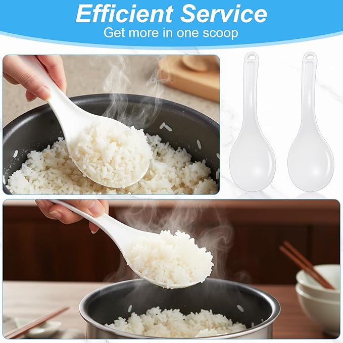 2 PCS Professional Standing Rice Serving Spoon, White Plastic Non-Stick Rice Paddle, 7.67 Inch Scooper, Spatula Hanging Potato Cooker Server for Kitchen Restaurant Cooker
