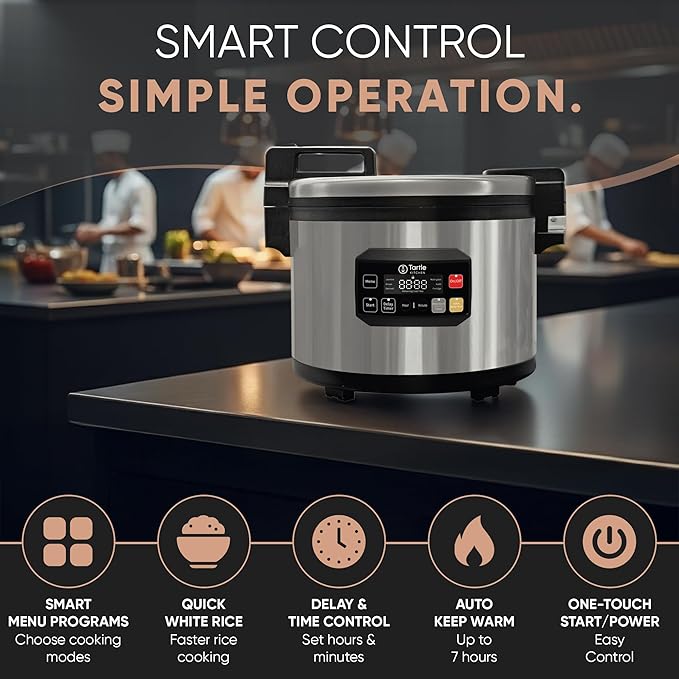 Commercial Large Multi-Function Rice Cooker - Professional 64 Cup Cooked (32 Cup Uncooked) Rice Maker Cooker With Non Stick Pot & Hinged Lid - Brown Rice, Sushi Rice and more
