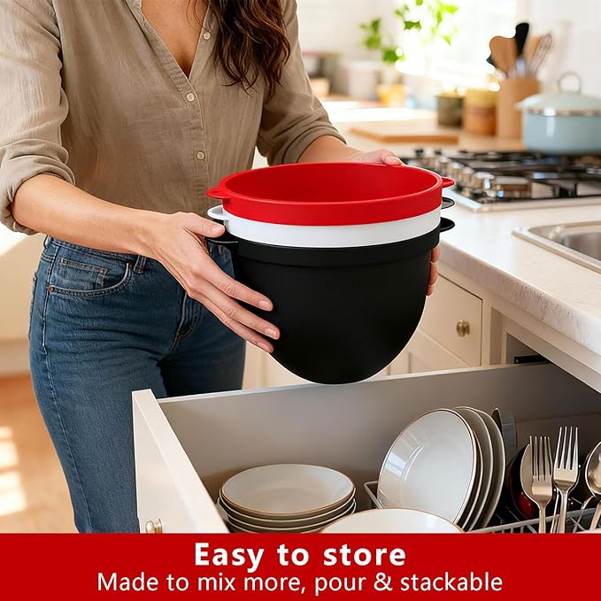 Silicone Liners for KitchenAid Tilt-Head 5QT Stand Mixers, 3 Colors Silicone Bowl Liners with Lids, Kitchen Aid Accessories and Attachments for Baking and Cooking, No Need for Replacement Bowls (3PCS)