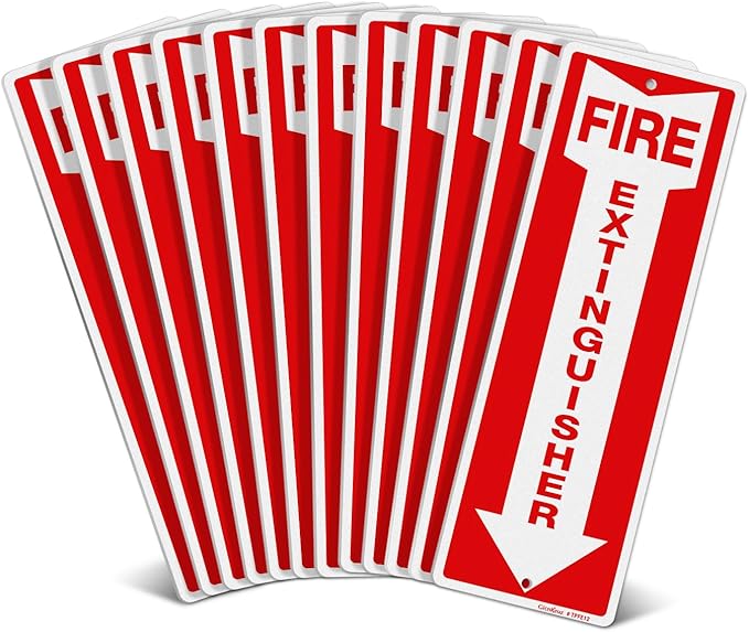 GicnKeuz Fire Extinguisher Sign, 12"x4" .040 Rust Free Heavy Aluminum, Reflective, Weatherproof and Fade Resistant, 2 pre-drilled holes, Easy to Install, Indoors and Outdoors Use (12-Pack)