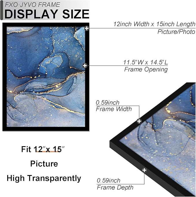 12x15 Picture Frame Set of 6, Black Frame for 12 x 15 Inch Picture Poster Photo, Light Weight and High Transparent 12 by 15 Frame for Wall - 6 Pack/Black/12 x15