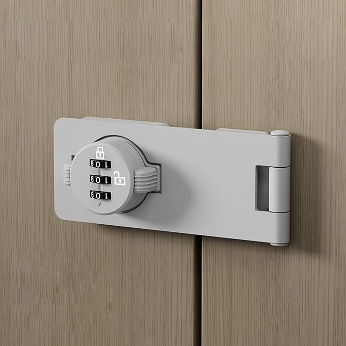 Keyless Cabinet Combination Lock, 3-Digit Password Twist Knob Hasp Latch for Doors, Cabinets, Drawers, Barn Door, Bathroom, Outdoor, Closet, Fence, Durable Zinc Alloy, (Silver, 1 Pack)