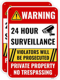 2PC 24 Hour Surveillance Sign, 14 x 10 Inches - Aluminum - Private Property No Trespassing - Security Camera Metal Warning Sign