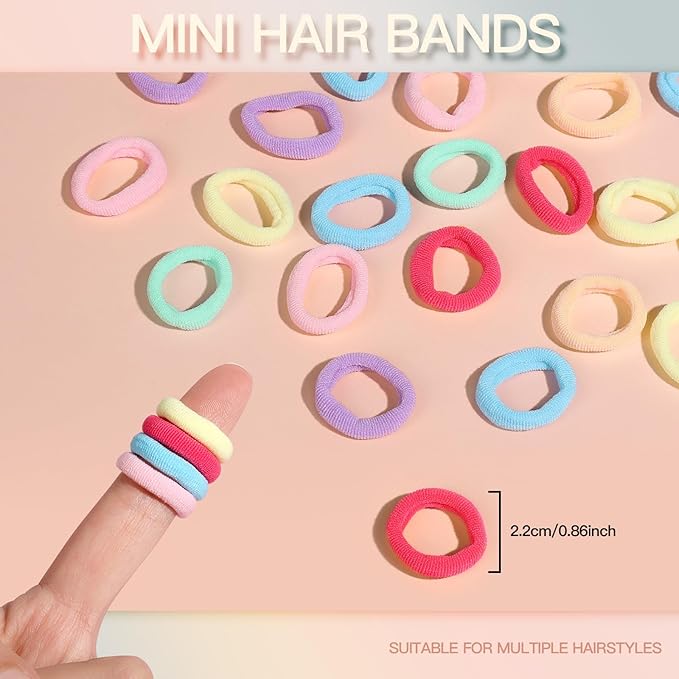 YGDZ Baby Hair Ties, 300pcs Elastic Toddler Hair Ties for Little Girls Kids, Small Mini Hair Bands Soft Ponytail Holders Hair Accessories, Multicolor