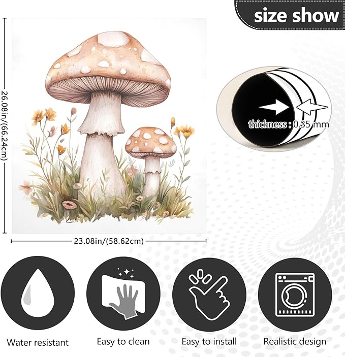 Dishwasher Magnet Cover, Mushroom Magnet Sticker Fridge Panel Decal for Home Kitchen Decor, 23x26in