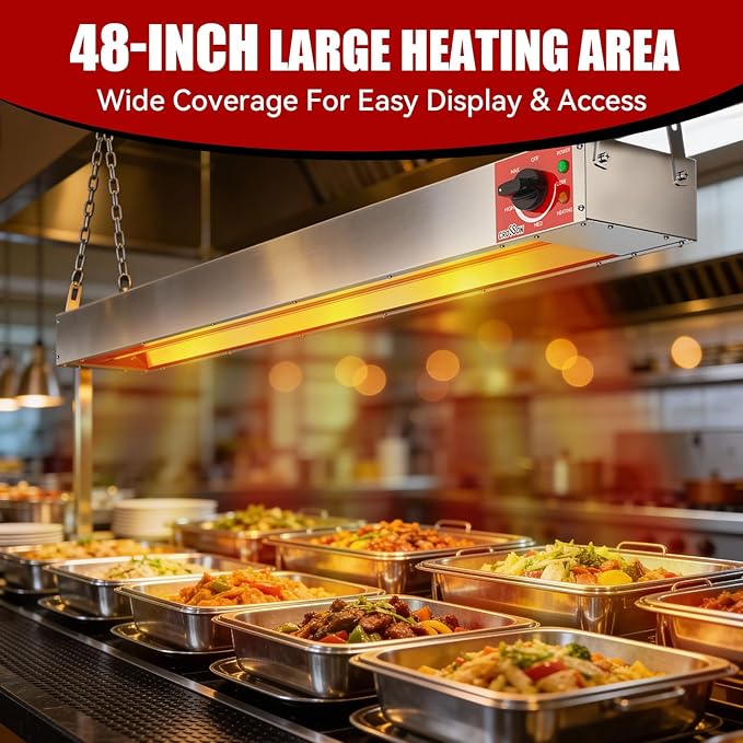 Electric Food Warmer with German EGO Thermostat - 48 Inch Large Heating Area, Dual Installation Options, 1200W Energy-Saving, Easy Operation for Buffets & Parties