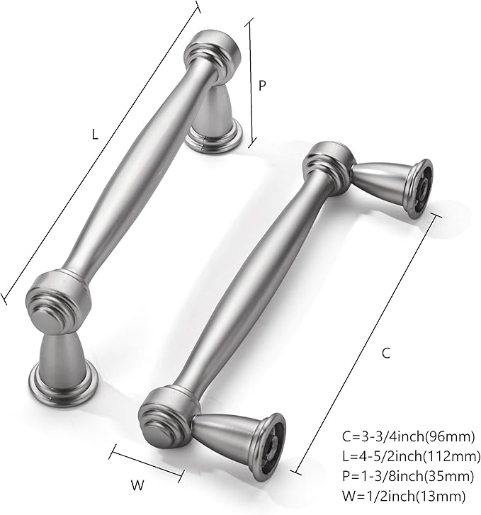 khtumeware 10 Pack 3-3/4 Inch(96mm) Brushed Satin Nickel Cabinet Pulls Kitchen Cabinet Handles Cabinet Hardware for Cupboard Drawer Handles Dresser Pulls