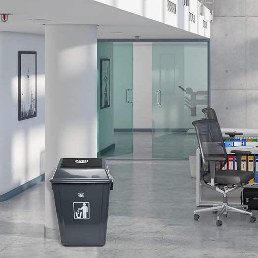 4 Packs 13 Gallon Plastic Kitchen Trash Can with Lids, Swing-Top Grabage Waste Bin, Gray