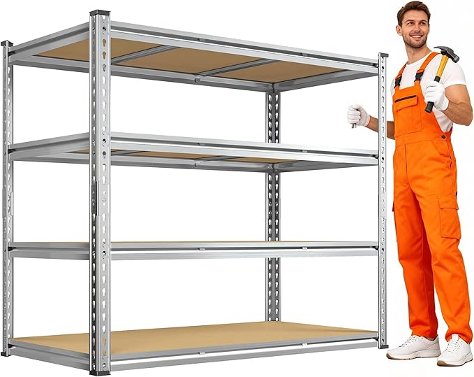 Garage Shelving Load 2600LBS, 4-Tier Storage Shelves, Adjustable Garage Shelves, Shelving Units and Storage, Metal Shelf for Kitchen, Pantry, Warehouse, 48" W x 60 "H x 24.1" D, Galvanized