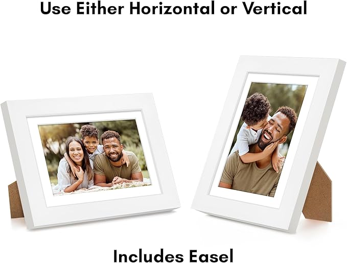 Americanflat 5x7 Picture Frame with Shatter-Resistant Glass - Use as 4x6 Frame with Mat or Display 5x7 Photo Without Mat - Signature Collection - Picture Frames for Tabletop and Wall Display - White