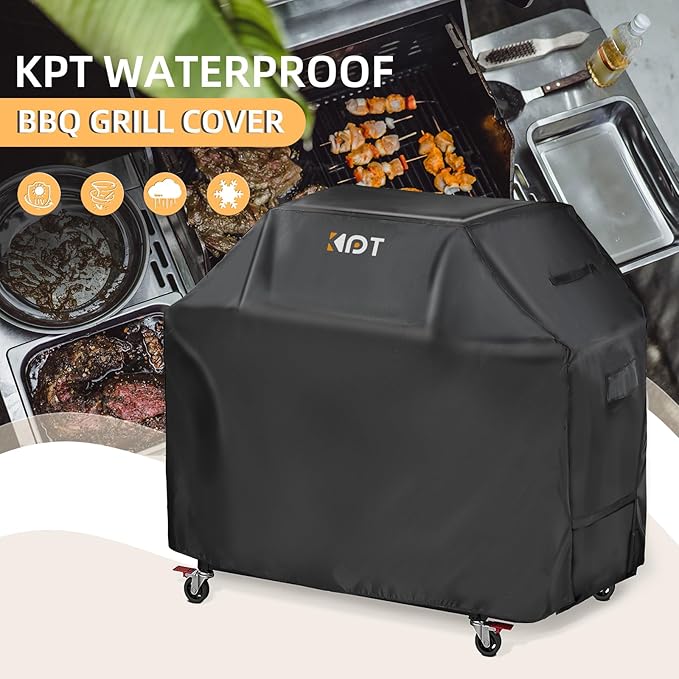 KPT 57 Inch Grill Cover for Outdoor Grill - Heavy Duty Waterproof 420D BBQ Cover with Hook, Air Vent, Buckle - Gas Grill Cover, UV & Fade Resistant, BBQ Grill Cover for Weber, Nexgrill, Char Broil
