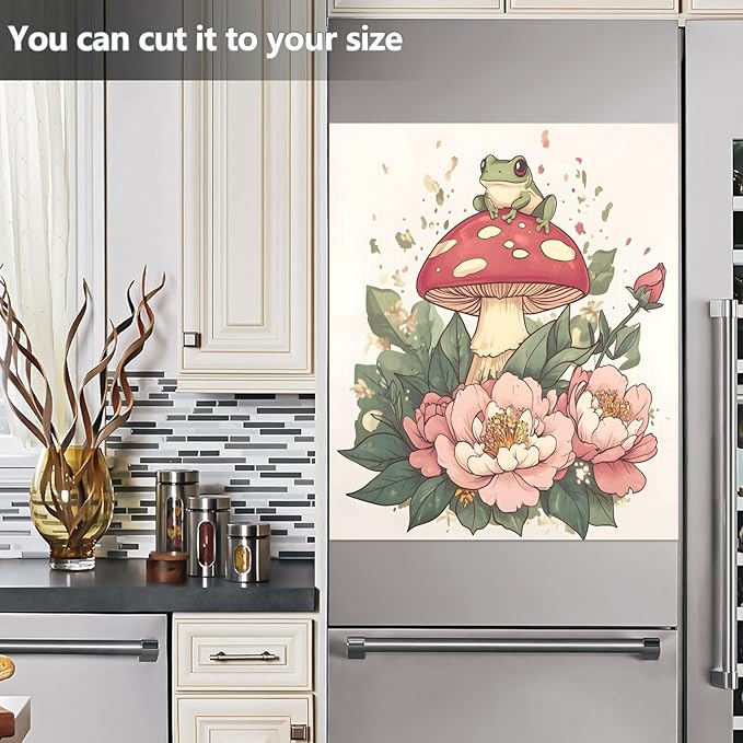 Dishwasher Magnet Cover, Mushroom Frog Flower Magnet Sticker Fridge Panel Decal for Home Kitchen Decor, 23x26in