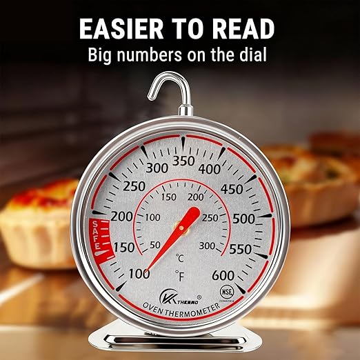 Oven Thermometer 2.4 Inch Oven Temperature Gauge with 360° Rotating Hook Baking Thermometer Hang or Stand Design 50-300°C/100-600°F for Gas/Electric Ovens, Grill, BBQ