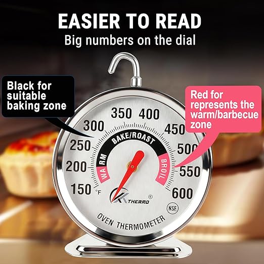 Oven Thermometer 150-600°F Pro Accurate Oven Temperature Gauge for Oven Easy Read, Food Thermometer Hang or Stand