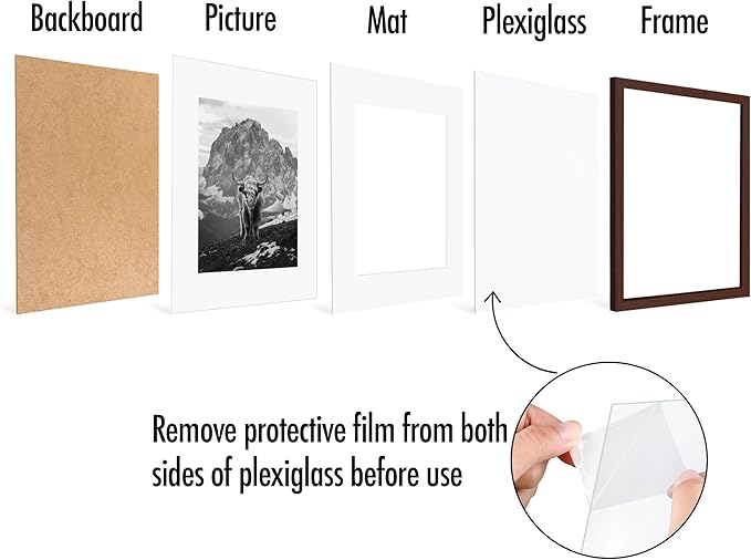 Americanflat 16x20 Picture Frame with Polished Plexiglass - Set of 5 - Use as 11x14 Frame with Mat or Display 16x20 Photo Without Mat - Galleria Collection - Picture Frames for Wall Display - Mahogany