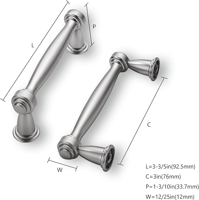 khtumeware 2 Pack 3 Inch(76mm) Brushed Satin Nickel Cabinet Pulls Kitchen Cabinet Handles Cabinet Hardware for Cupboard Drawer Handles Dresser Pulls