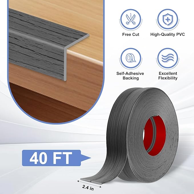 Wall Corner Protector Moulding Trim Peel and Stick Wall Corner Guards Trim Flexible Self Adhesive Edge Protector Moulding, 2.4 in x40 Ft, Deep Gray Wood