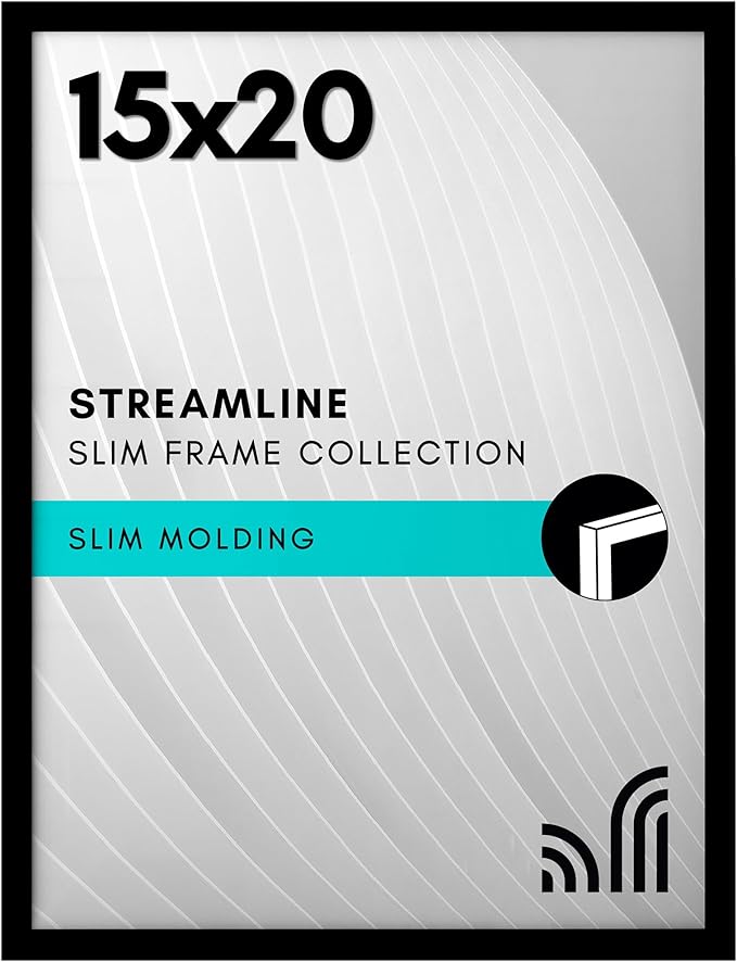 Americanflat 15x20 Picture Frame with Polished Plexiglass - Streamline Collection - Thin Border Picture Frame for Wall Display - Hanging Hardware Included - Black