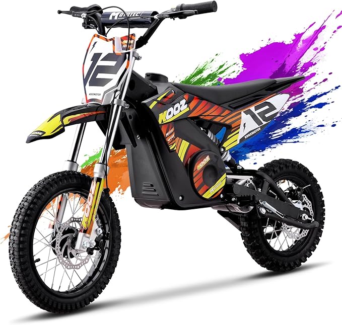 KOOZ HP112E 36V 1000W Electric Dirt Bike for Kids, 3 Speed Modes Teen Electric Motorcycle Up to 18 MPH & 15 Miles Long-Range, Dual Suspension & Disc Brake, 16" Sturdy Tire for Kids Teenagers