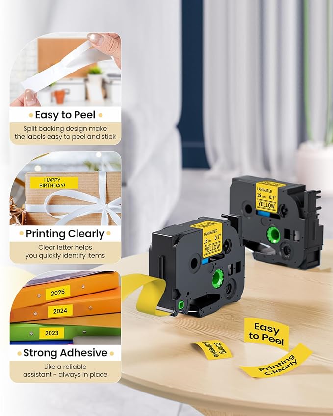 Replacement for Brother P Touch Label Tape Yellow TZe-641 TZe641 TZe TZ Tape 18mm 0.7 Laminated Black on Yellow Label Maker Tape for PT-D400 PT-D410 PT-D600 PT-D610BT, 3/4 Inch x 26.2 feet, 4-Pack