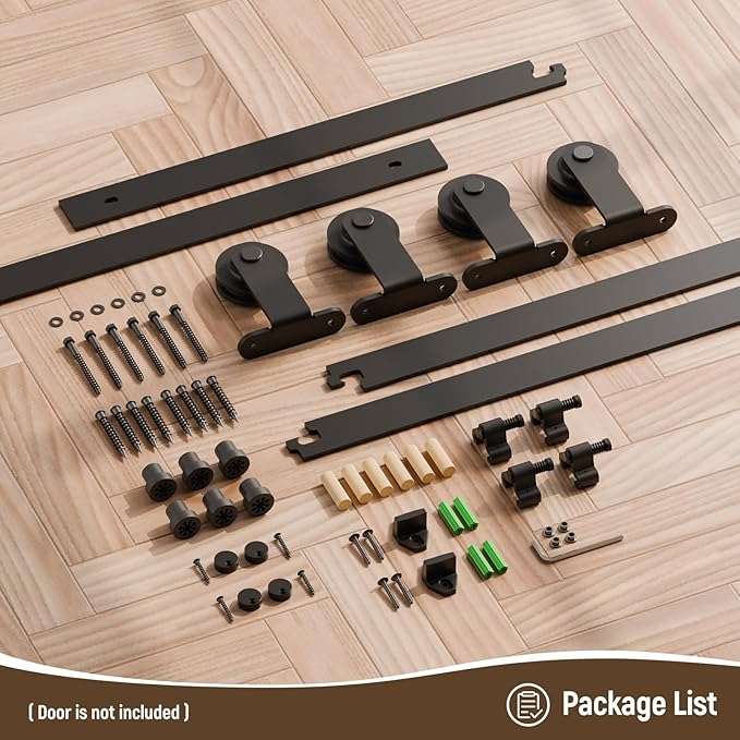 CCJH 19FT Sliding Barn Door Hardware Kit, Heavy Duty, Smoothly and Silently, Easy to Install, Fit 57" Width Double Door Panel, T-Shaped Style Black