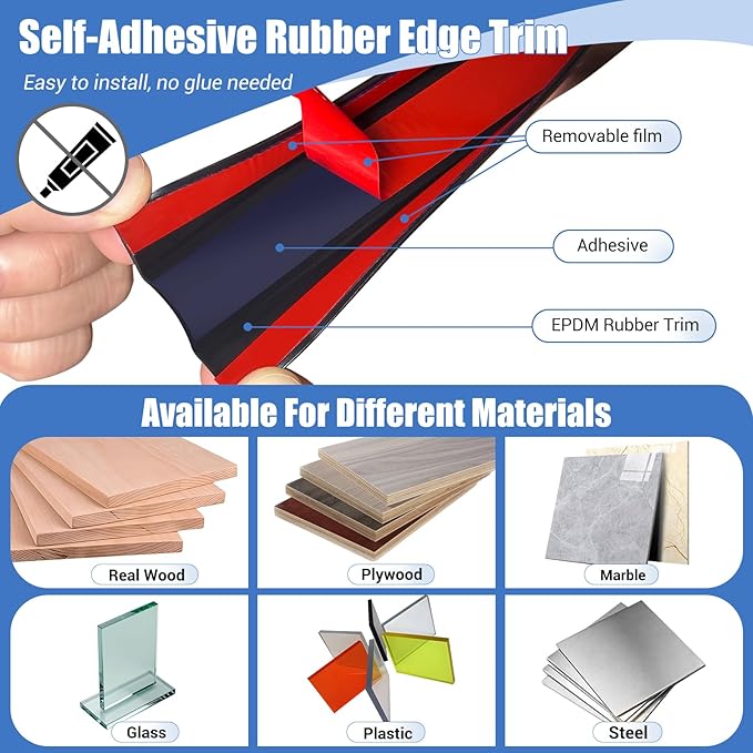 Rubber Edge Trim, 2 inches Self-Adhesive U Channel Edge Protector for Woods, Flexible U Shaped Peel and Stick Edge Banding, Furniture Edge Guard, Fit 2"(50mm), 10Ft, Black