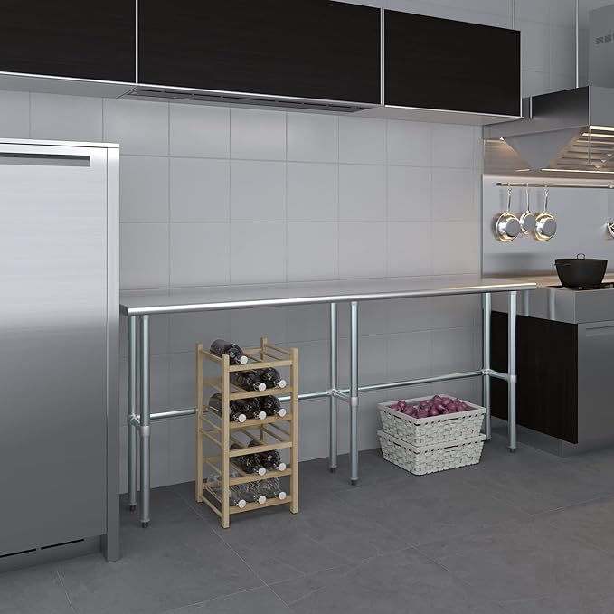 AmGood Stainless Steel Work Table Open Base | NSF Kitchen Island Food Prep | Laundry Garage Utility Bench (84" Long X 14" Deep)