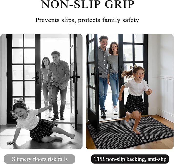 hicorfe Dirt Trapper Indoor Doormat,32"x48" Welcome Door mat,Non Slip Backing Washable Door Mats,Absorbent and Resistant Low-Profile Entrance Inside Floor Mat for Front Back Door and Entryway (Black)