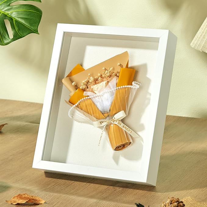 8x10 Shadow Box Display Case Picture Frame with Soft Linen Back,Large Deep White Shadow Box 8x10 for Flowers Medal Display Case Jersey pet Graduation Memorabilia Baby Ltems Crafts Photos