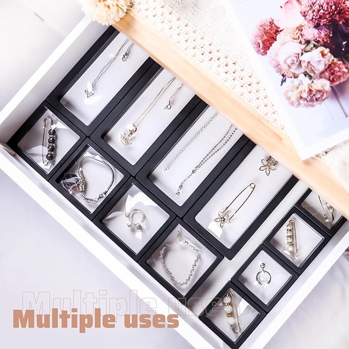 30 Pack 3D Floating Display Stand Floating Frame Display Case Coin Display Holder with Base Transparent PE Jewelry Storage Box Black Freeze Seal Frame for Jewelry,Specimen,Medallions(Black)