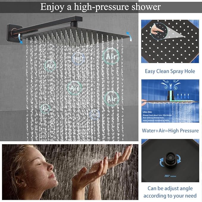 Shower Faucet Set Oil Rubbed Bronze Shower System, Knob Switch Diverter Shower Faucet with High Pressure Handheld Spray, Wall Mount 12 Inch Shower Head with 6 Inch Wall Mount Shower Head