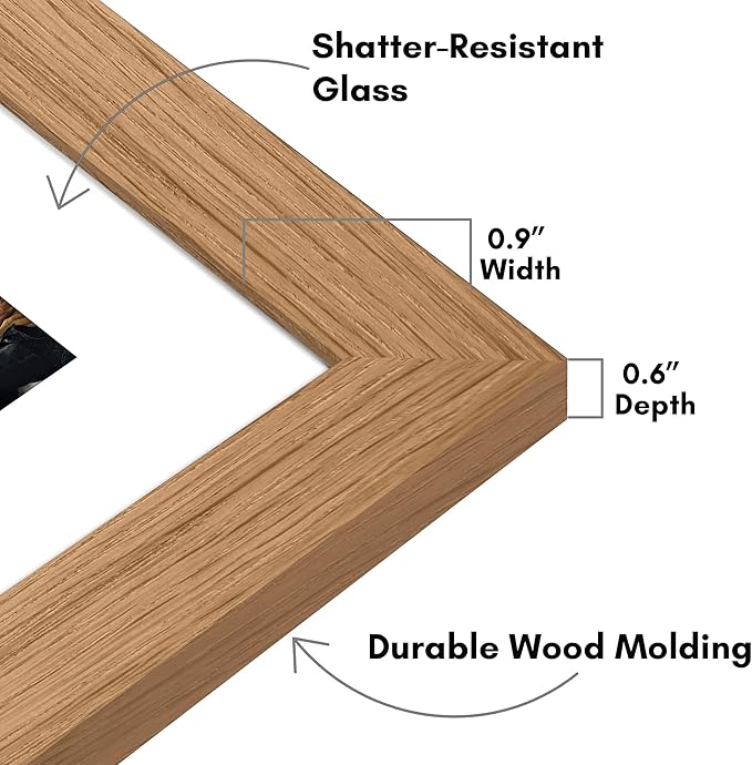 Americanflat 8x10 Picture Frame with Shatter-Resistant Glass - Use as 5x7 Frame with Mat or Display 8x10 Photo Without Mat - Signature Collection - Picture Frames for Tabletop and Wall - Dark Oak
