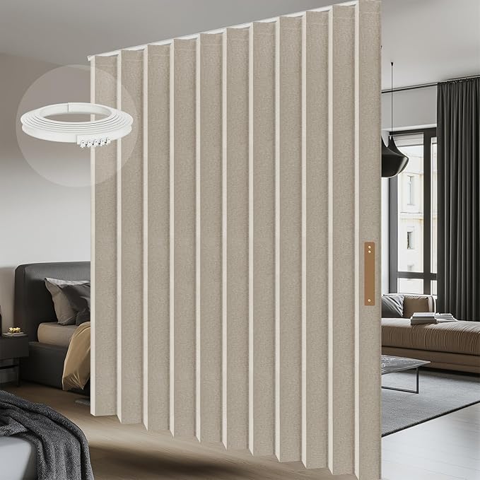100% Blackout Room Divider Curtains - Total Privacy Curtain Panel, Thermal Insulated Noise Reduction Curtain for Bedroom Windows, Include Ceiling Track(Cream White, W100 x L96, 1 Pack)