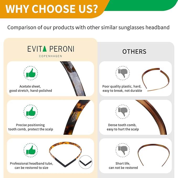 EVITA PERONI Hair Band, Acetate Resin Hairband for Women's Hair, Designed for Eyewear, No Pressure, No Headache, Comfortable Headbands for Women, Fashion Thin Headbands Non Slip, Tan, 1 Count