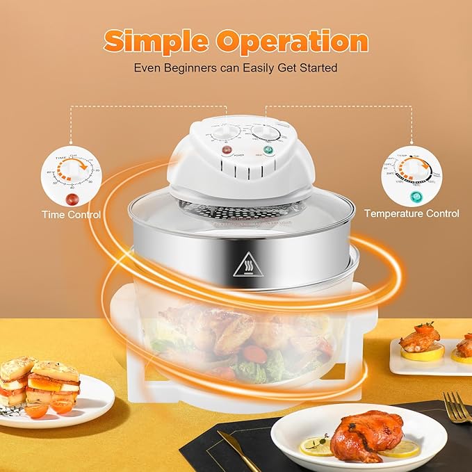 Turbo Air Fryer 18 QT Large Capacity, 1400W Convection Oven Countertop, Glass Airfryer Containers with Storage Lids, Temperature Control Range 32℉-482℉