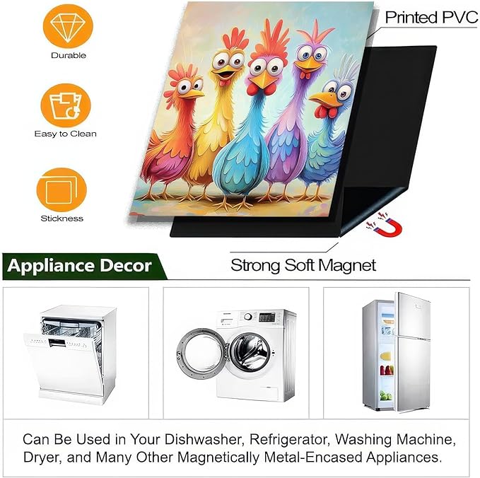 Funny Rooster Dishwasher Magnet Cover 23x26 Inch Home Appliances Stickers Country Farmhouse Window Fridge Door Cover Farmhouse Rooster Magnetic Dishwasher Sticker Kitchen Decor