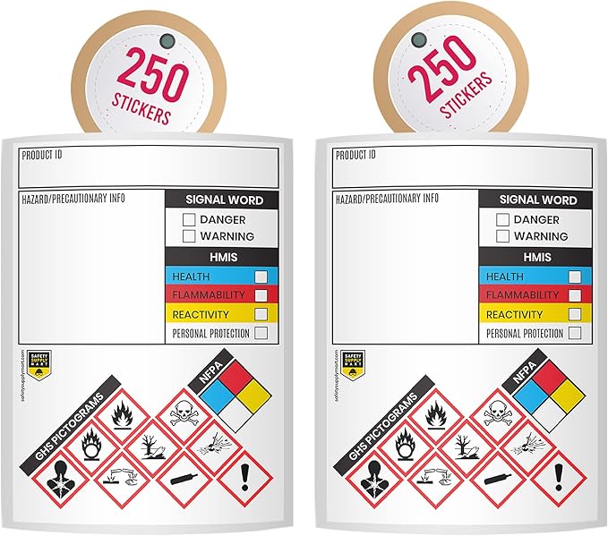 SDS OSHA Data Labels 4 x 3 Inches, 2 Rolls of 250 (500 Total) | GHS Pictogram Stickers with Perforated Edges | HMIS & Hazard Compliant for Chemical Safety & Secondary Containers