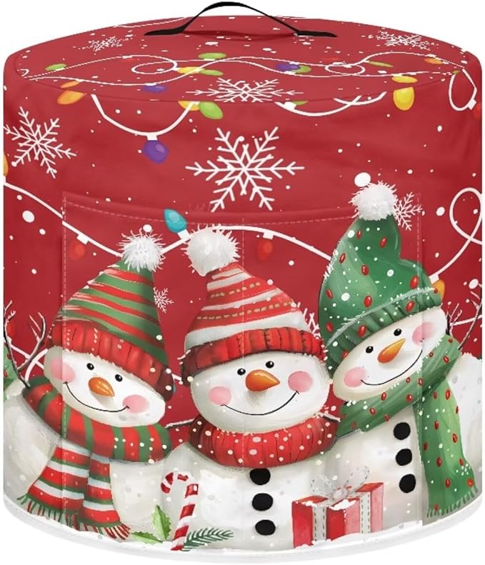 Christmas Theme 3 Quart Pressure Cooker Cover with Top Handle and Storage Pocket Cute Snowman Bulb Lights Print Kitchen Appliance Air Fryer Rice Cooker Protector Cover