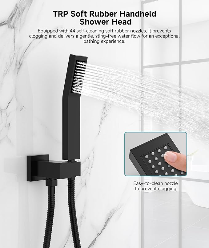 SR SUN RISE Shower System Bathroom 10 Inch Rainfall Shower Head & Handle Set Wall Mounted Rain Shower Faucet Set Matte Black