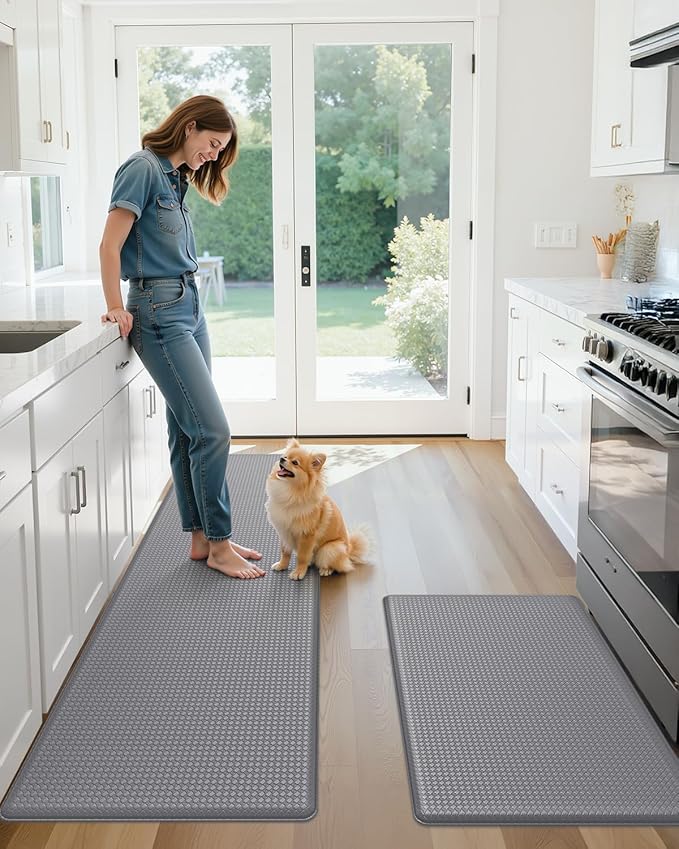 Color&Geometry Anti Fatigue Cushion Padded Kitchen Mat for Floor - 17x59+17x59,Easy Clean, Waterproof & Oil Proof, Anti Slip, Foam Rubber Runner Rug for Front Sink Comfort Standing, Grey Set of 2