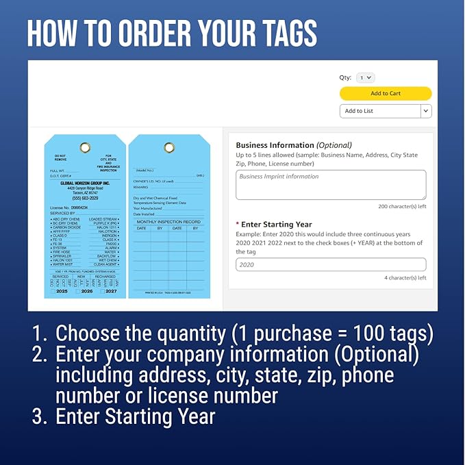 Tags 4 Less Custom Fire Extinguisher Tags – Preventative Maintenance Labels for Monthly Inspections, Alternative to Safety Sticker for Easy Record-Keeping – Pack of 100 (Light Blue, Vinyl Plastic)