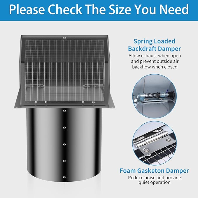 10 Inch Hooded Wall Vent with Screen and Damper,Wall Exhaust Vent Cover Cap,Dryer Vent Cover Outside,External Extractor Wall Vent Hood for House Kitchen Range Hood Air Ventilation Black