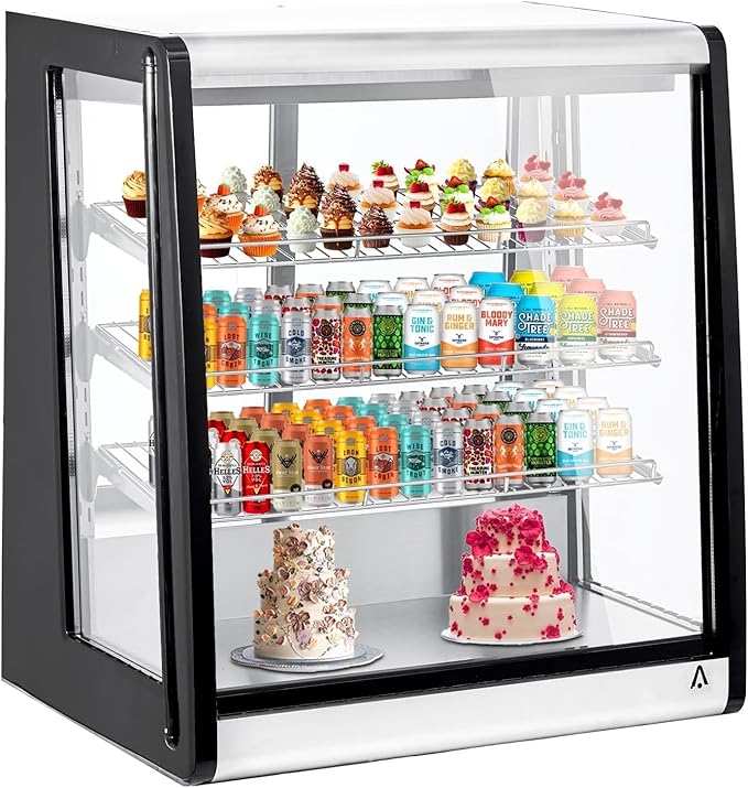 Display Refrigerator 7 Cu. Ft Countertop Commercial Cake Display Case, LED Lighting, Double-Layered Glass Door, Adjustable Shelves, Pastry Cooler Merchandiser for Bakery Café Restaurant Food Showcase