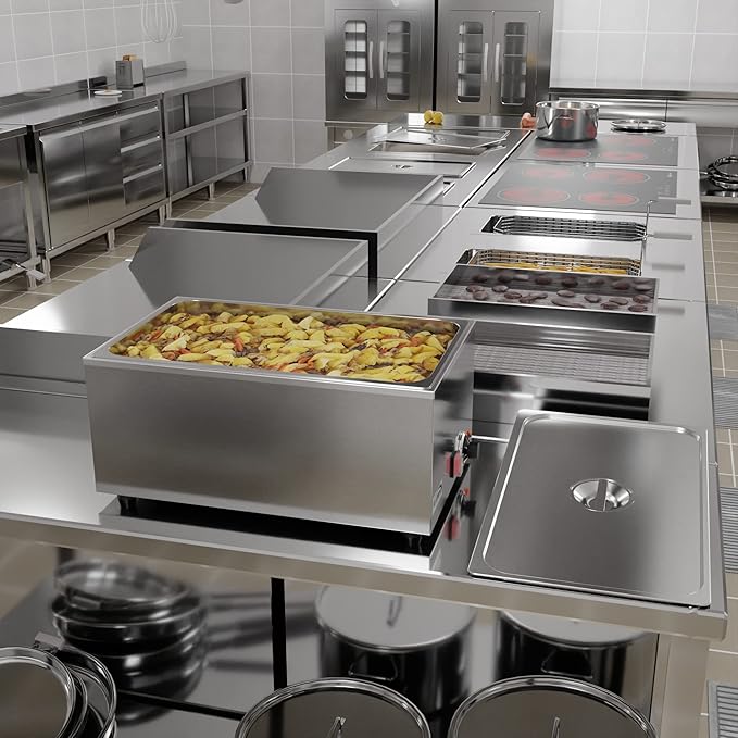 KoolMore Commercial Bain Marie Countertop Food Warmer, Soup Station, and Buffet Table Server with One Serving Section, Stainless-Steel Steamer with Auto Shut Off (CFW-1), Silver
