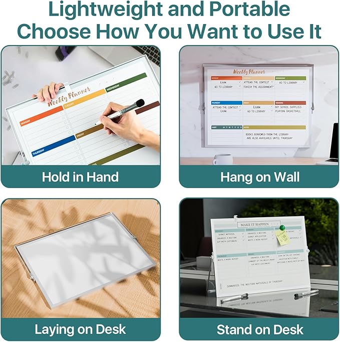 Dry Erase White Board with Stand,Double-Sided Weekly Whiteboard 16"x12",10 Markers,6 Magnets,1 Eraser,Portable Desktop Whiteboard for Planning,Weekly Schedule Board for School for Office