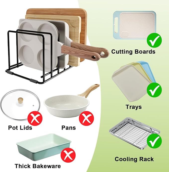 2-Pack Baking Sheet Organizer Rack – 5-Slot Bakeware & Cookie Tray Holder for Kitchen Cabinet or Countertop, Stainless Steel Cutting Board Rack with Rust-Resistant Frame & Anti-Slip Feet