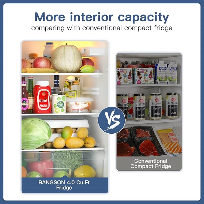 BANGSON 4.0 Cu.Ft Small Refrigerator with Freezer, Small Fridge with Top Freezer, for Apartment, Bedroom, Dorm, and Office, Double Door, Stainless Steel, Silver