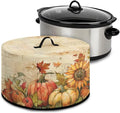 Fall Slow Cooker Dust Cover Compatible with 6/7/8 Quart Slow Cooker Dust Proof Electric Slow Cooker Cover with Pocket for Crock Pot Accessories, Vintage Pumpkin Sunflower Maple Leaf Print